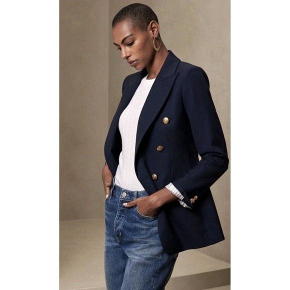 Banana Republic Captain's Blazer in Navy Double Breasted Wool Blend Nautical 10 - Picture 1 of 11